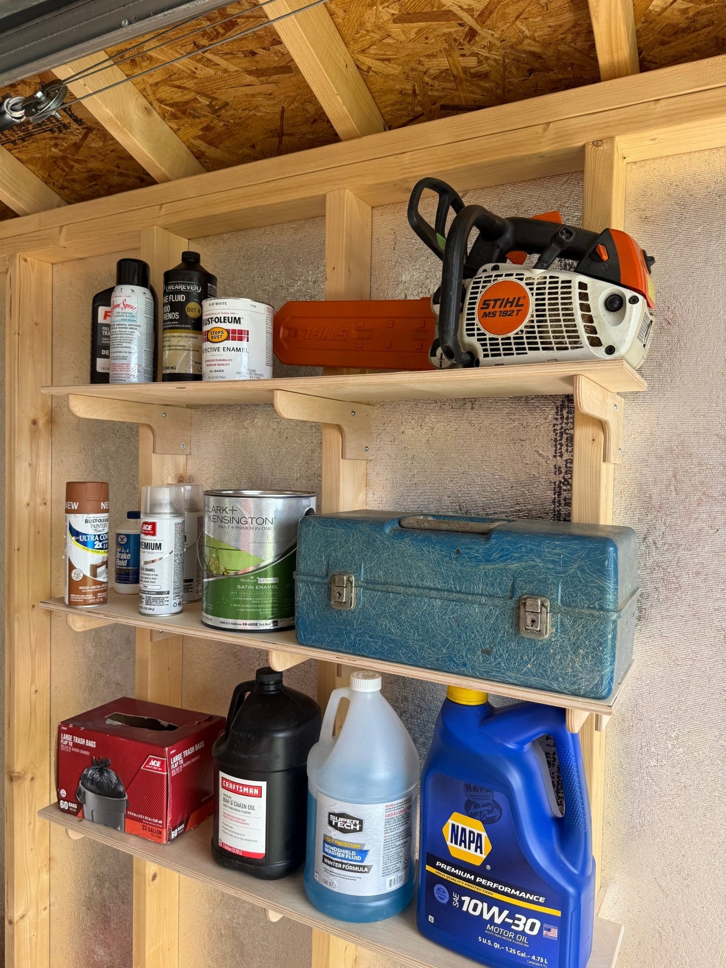 Shelf and Tool Rack Kit Combo, Shed Storage Organizers, Shelf and Bracket, Tool Organizers, Yard Tool Rack - HangThis Up