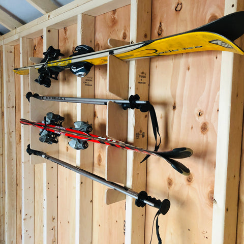 Snow/Water Ski Organizer, Shed organization, garden shed, yard tools, ski rack