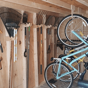 bike gear organizer Bike Hanging Hooks – Stud-Mounted Shed & Garage Bike Storage 5 Bike Organizers