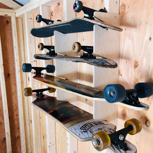 HANGTHIS Up Skateboard Organizer 26" (holds 4) Shed organization, sporting goods, yard shed, outdoor storate - HangThis Up