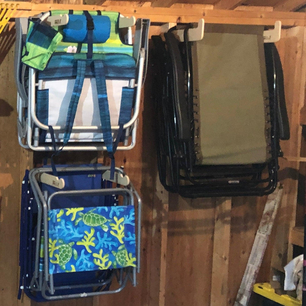 Lawn Chair Organizer Hooks – Wall-Mounted Shed Storage – HangThis Up
