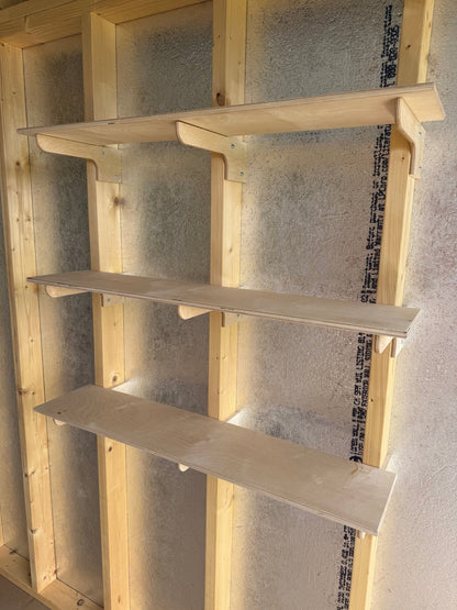 Shelf and Tool Rack Kit Combo, Shed Storage Organizers, Shelf and Bracket, Tool Organizers, Yard Tool Rack - HangThis Up