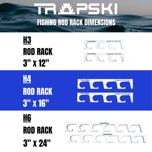 TRAPSKI Fishing Rod/Pole Holder Rack Organizers | Wall or Ceiling Mounted Fishing Rod Rack | Durable Marine Grade HDPE Plastic | Fishing Pole Holder Holds up to 6 or 12 + Stackable Storage - HangThis Up