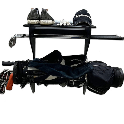 TRAPSKI Single Golf Bag Wall Rack Storage Organizer with Top Rectangle Shelf - HangThis Up