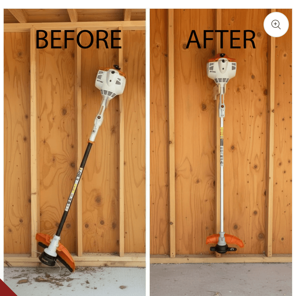 Weed Wacker Organizer Rack – Stud-Mounted Shed Storage – HangThis Up