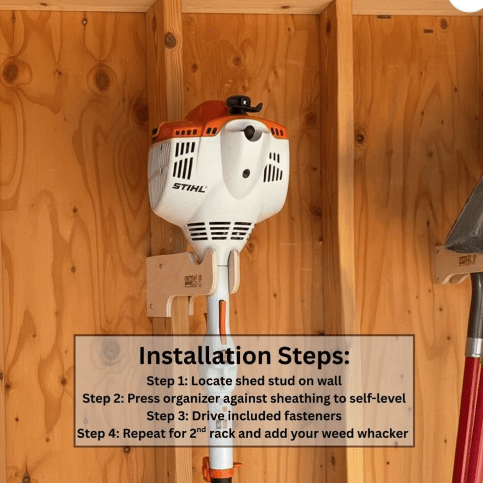 Weed Wacker Organizer Rack – Stud-Mounted Shed Storage – HangThis Up