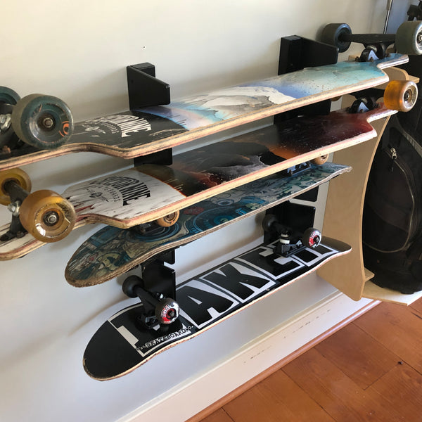 HANGTHIS Up Skateboard Rack (Holds 5 mid size boards)  Sports Equipment organizer, Garage, bedroom, man-cave, basement