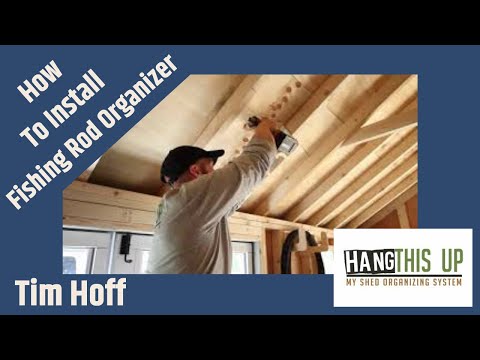 Fishing rod storage rack made of wood, perfect for sheds, can be mounted on ceilings or walls.